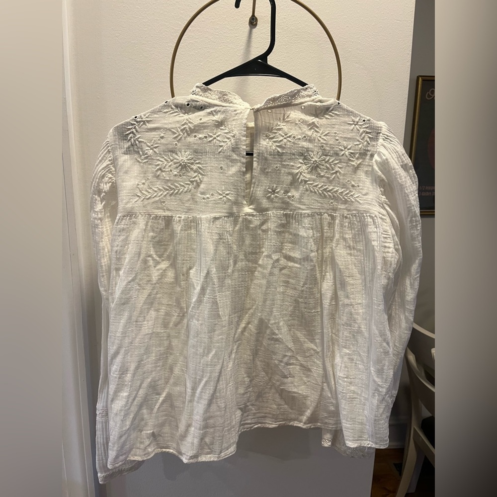 Zara white long sleeve blouse with floral lace size L - Picture 4 of 6